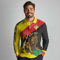 Ethiopia Empire 1270-1974 Long Sleeve Polo Shirt Lion Of Judah With Ethiopian Cross