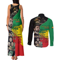 Haile Selassie Couples Matching Tank Maxi Dress and Long Sleeve Button Shirt Lion Of Judah Ethiopia Rastafari