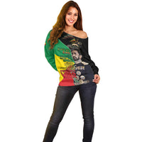 Haile Selassie Off Shoulder Sweater Lion Of Judah Ethiopia Rastafari