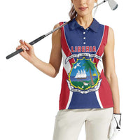 Personalised Liberia Women Sleeveless Polo Shirt Coat Of Arms With Flag Map