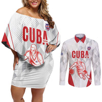 Custom Cuba Basketball Couples Matching Off Shoulder Short Dress and Long Sleeve Button Shirt Sporty Style