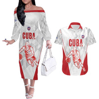 Custom Cuba Basketball Couples Matching Off The Shoulder Long Sleeve Dress and Hawaiian Shirt Sporty Style
