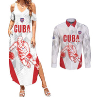 Custom Cuba Basketball Couples Matching Summer Maxi Dress and Long Sleeve Button Shirt Sporty Style