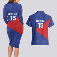 Custom Cuba Basketball Couples Matching Long Sleeve Bodycon Dress and Hawaiian Shirt Flag Style