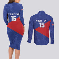 Custom Cuba Basketball Couples Matching Long Sleeve Bodycon Dress and Long Sleeve Button Shirt Flag Style