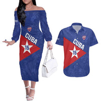Custom Cuba Basketball Couples Matching Off The Shoulder Long Sleeve Dress and Hawaiian Shirt Flag Style