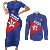 Custom Cuba Basketball Couples Matching Short Sleeve Bodycon Dress and Long Sleeve Button Shirt Flag Style