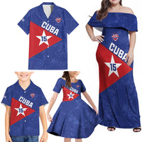 Custom Cuba Basketball Family Matching Off Shoulder Maxi Dress and Hawaiian Shirt Flag Style