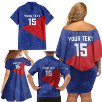 Custom Cuba Basketball Family Matching Off Shoulder Short Dress and Hawaiian Shirt Flag Style