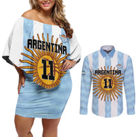 Custom Argentina Basketball Couples Matching Off Shoulder Short Dress and Long Sleeve Button Shirt Go El Alma Argentina