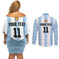 Custom Argentina Basketball Couples Matching Off Shoulder Short Dress and Long Sleeve Button Shirt Go El Alma Argentina
