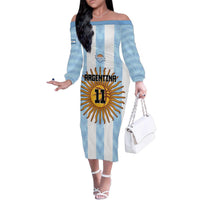 Custom Argentina Basketball Family Matching Off The Shoulder Long Sleeve Dress and Hawaiian Shirt Go El Alma Argentina