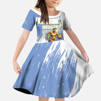 Custom Uruguay Basketball Family Matching Short Sleeve Bodycon Dress and Hawaiian Shirt Come On Charruas