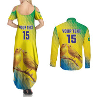 Custom Brazil Football Couples Matching Summer Maxi Dress and Long Sleeve Button Shirt Go Canarinho Go