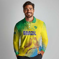 Custom Brazil Football Long Sleeve Polo Shirt Go Canarinho Go