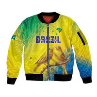 Custom Brazil Football Sleeve Zip Bomber Jacket Go Canarinho Go