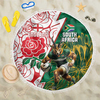 South Africa and England Rugby Beach Blanket Springboks Mascot With Red Rose