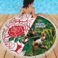 South Africa and England Rugby Beach Blanket Springboks Mascot With Red Rose