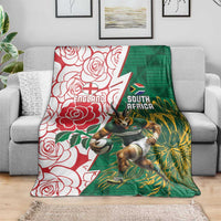 South Africa and England Rugby Blanket Springboks Mascot With Red Rose