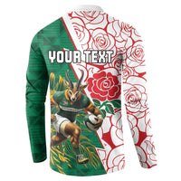 Personalized South Africa and England Rugby Button Sweatshirt Springboks Mascot With Red Rose