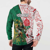 Personalized South Africa and England Rugby Button Sweatshirt Springboks Mascot With Red Rose