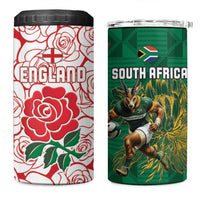 South Africa and England Rugby 4 in 1 Can Cooler Tumbler Springboks Mascot With Red Rose
