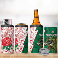 South Africa and England Rugby 4 in 1 Can Cooler Tumbler Springboks Mascot With Red Rose