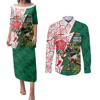 Personalized South Africa and England Rugby Couples Matching Puletasi and Long Sleeve Button Shirt Springboks Mascot With Red Rose
