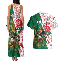 Personalized South Africa and England Rugby Couples Matching Tank Maxi Dress and Hawaiian Shirt Springboks Mascot With Red Rose