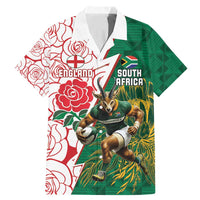 Personalized South Africa and England Rugby Family Matching Mermaid Dress and Hawaiian Shirt Springboks Mascot With Red Rose