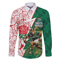 Personalized South Africa and England Rugby Family Matching Mermaid Dress and Hawaiian Shirt Springboks Mascot With Red Rose