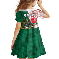 Personalized South Africa and England Rugby Family Matching Off The Shoulder Long Sleeve Dress and Hawaiian Shirt Springboks Mascot With Red Rose
