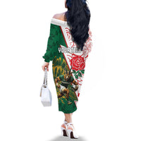 Personalized South Africa and England Rugby Family Matching Off The Shoulder Long Sleeve Dress and Hawaiian Shirt Springboks Mascot With Red Rose
