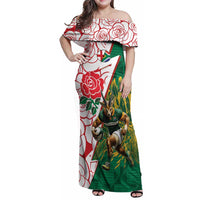 Personalized South Africa and England Rugby Family Matching Off Shoulder Maxi Dress and Hawaiian Shirt Springboks Mascot With Red Rose