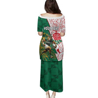 Personalized South Africa and England Rugby Family Matching Puletasi and Hawaiian Shirt Springboks Mascot With Red Rose