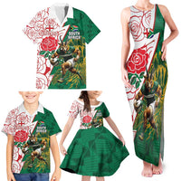 Personalized South Africa and England Rugby Family Matching Tank Maxi Dress and Hawaiian Shirt Springboks Mascot With Red Rose