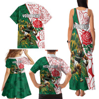 Personalized South Africa and England Rugby Family Matching Tank Maxi Dress and Hawaiian Shirt Springboks Mascot With Red Rose