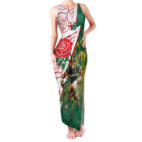 Personalized South Africa and England Rugby Family Matching Tank Maxi Dress and Hawaiian Shirt Springboks Mascot With Red Rose