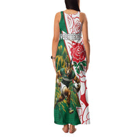 Personalized South Africa and England Rugby Family Matching Tank Maxi Dress and Hawaiian Shirt Springboks Mascot With Red Rose