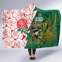 South Africa and England Rugby Hooded Blanket Springboks Mascot With Red Rose