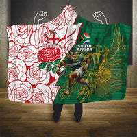 South Africa and England Rugby Hooded Blanket Springboks Mascot With Red Rose