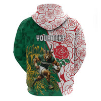 Personalized South Africa and England Rugby Hoodie Springboks Mascot With Red Rose
