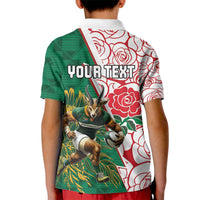 Personalized South Africa and England Rugby Kid Polo Shirt Springboks Mascot With Red Rose