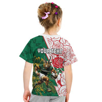 Personalized South Africa and England Rugby Kid T Shirt Springboks Mascot With Red Rose