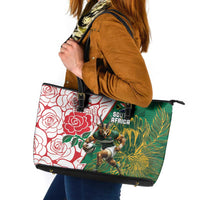 South Africa and England Rugby Leather Tote Bag Springboks Mascot With Red Rose
