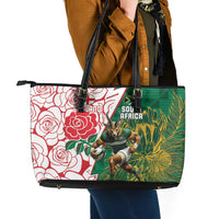 South Africa and England Rugby Leather Tote Bag Springboks Mascot With Red Rose