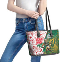South Africa and England Rugby Leather Tote Bag Springboks Mascot With Red Rose