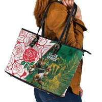 South Africa and England Rugby Leather Tote Bag Springboks Mascot With Red Rose