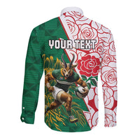 Personalized South Africa and England Rugby Long Sleeve Button Shirt Springboks Mascot With Red Rose