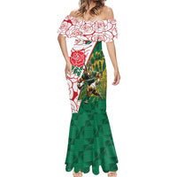 Personalized South Africa and England Rugby Mermaid Dress Springboks Mascot With Red Rose